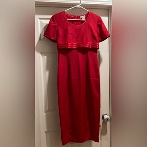 Scarlett, used Red dress dry clean, size 5/6, front slit is approx 16 “